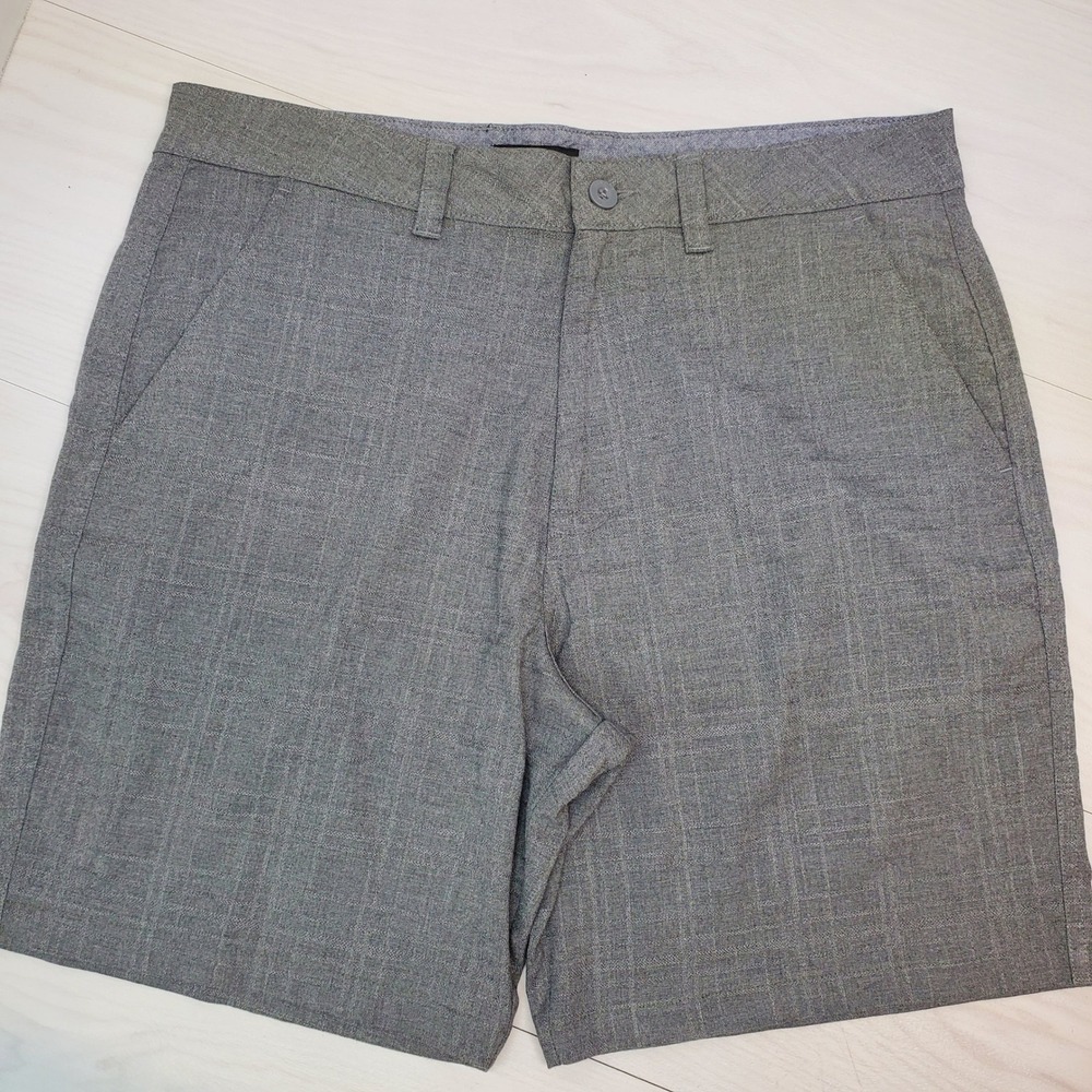 Hang Ten Mens Grey Crosshatch Stretch Flat Front Shorts Size 36 Casual Golf